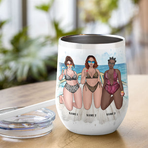 Personalized Bikini Girls Trip Wine Tumbler - Cruise Hair Don't Care - Leopard Pattern - Wine Tumbler - GoDuckee