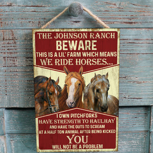 Personalized Horse Farm Metal Sign, This Is A LiL's Farm Which Means We Ride Horse - Metal Wall Art - GoDuckee