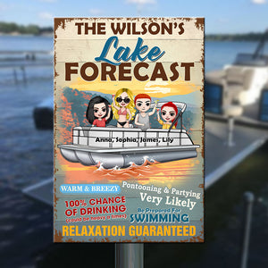 Personalized Pontoon Friends Metal Sign - Lake Forecast 100% Chance Of Drinking - Metal Wall Art - GoDuckee