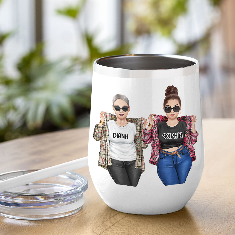 Personalized Badass Mother & Daughter Wine Tumbler - We Have The Perfect Mother-Daughter Relationship - Leopard Pattern - Wine Tumbler - GoDuckee
