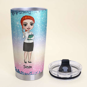Personalized Teacher Dolls Tumbler - Two Titles Mom And Teacher - Chibi Teacher Front View - Tumbler Cup - GoDuckee