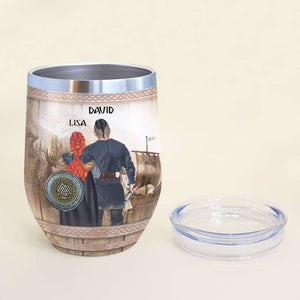 Personalized Viking Couple Wine Tumbler - I Can Conquer The World With One Hand As Long As You Are Holding The Other - Wine Tumbler - GoDuckee