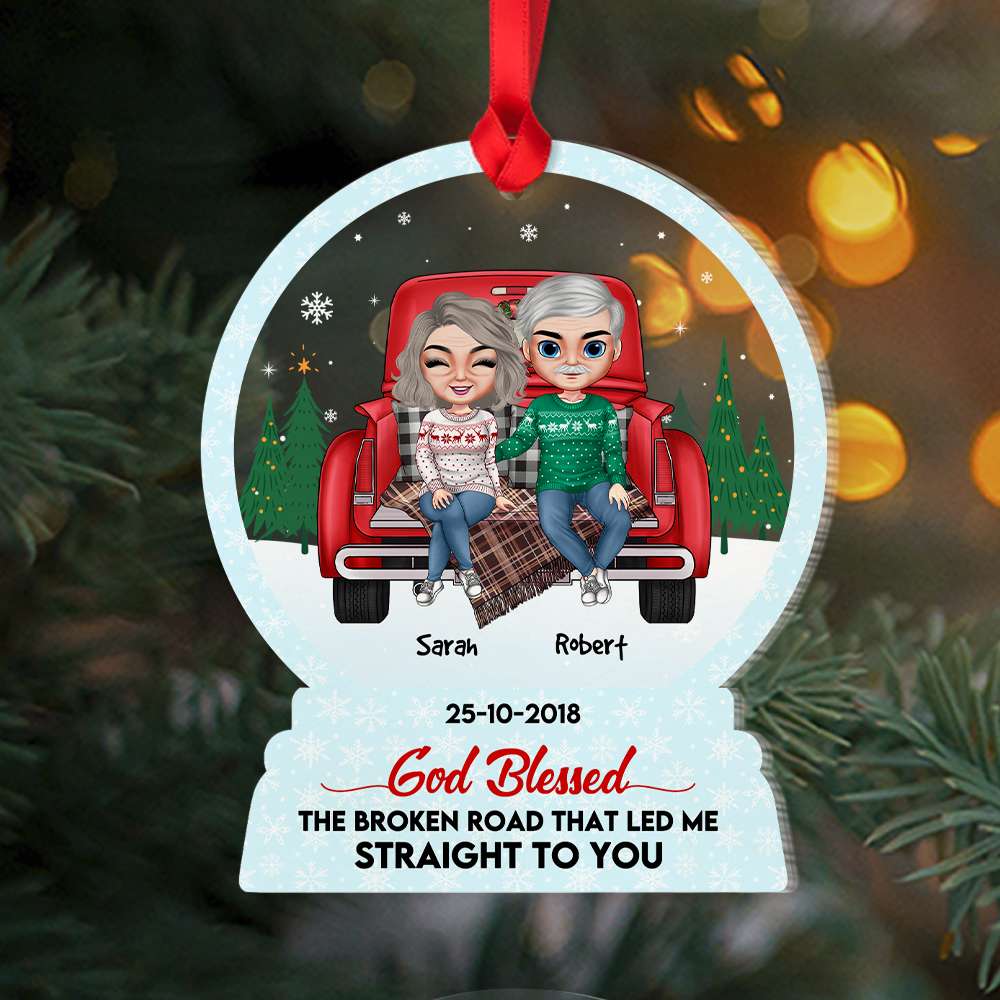 God Blessed The Broken Road That Led Me Straight To You Personalized Acrylic Ornament - Ornament - GoDuckee