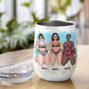 Personalized Bikini Girls Trip Wine Tumbler - Love It When We're Cruisin' Together - Leopard Pattern - Wine Tumbler - GoDuckee