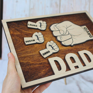 First Bump - Personalized Layered Wood Sign Stand - Father's Day Gift For Dad, Grandpa - Wood Sign - GoDuckee