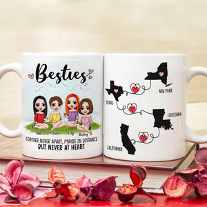 Personalized Sister Map Mug, Apart In Distance But Never At Heart, Gift for Sisters In Long Distance - Coffee Mug - GoDuckee