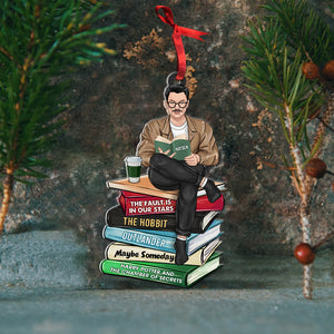 Reading Man Bookstack, Personalized Acrylic Ornament - Ornament - GoDuckee
