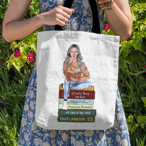 Book Girl Girl Reading On Bookstack, Personalized Tote Bag - Tote Bag - GoDuckee
