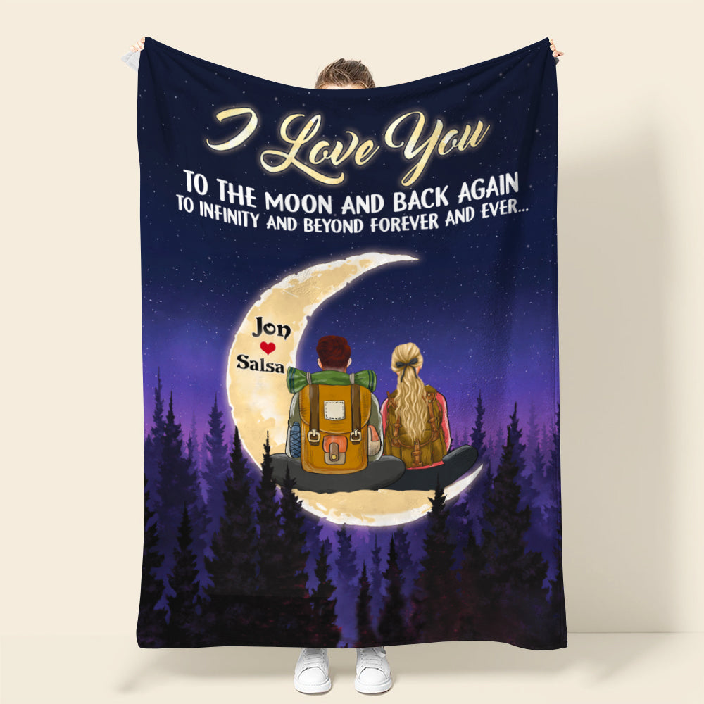 Personalized Hiking Couple Blanket - I Love You To The Moon and Back - Blanket - GoDuckee