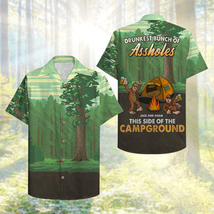 Personalized Camping Bigfoot Hawaiian Shirt - Beer Friends - Drunkest Bunch Of Assholes - Hawaiian Shirts - GoDuckee
