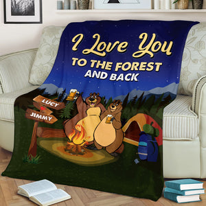 Personalized Drinking Bear Couple Blanket - Love You To The Forest And Back - Beer Lover - Blanket - GoDuckee