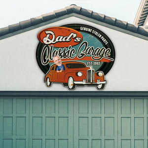 Dad's Classic Garage, Personalized Metal Sign, Gift For Dad - Metal Wall Art - GoDuckee
