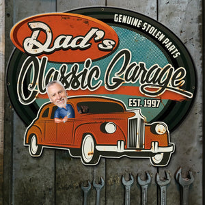 Dad's Classic Garage, Personalized Metal Sign, Gift For Dad - Metal Wall Art - GoDuckee