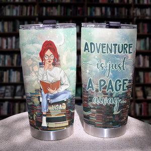 Personalized Reading Girl Tumbler - Adventure Is Just A Page Away - Nose In A Book - Tumbler Cup - GoDuckee