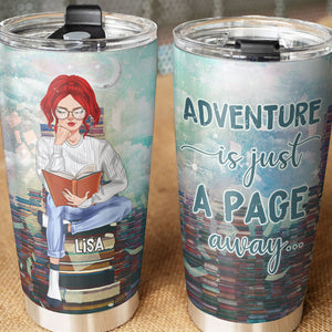 Personalized Reading Girl Tumbler - Adventure Is Just A Page Away - Nose In A Book - Tumbler Cup - GoDuckee
