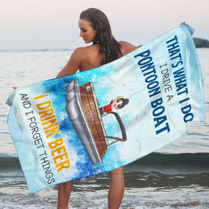 Drive Pontoon Boat & Drink Beer - Personalized Beach Towel - Gifts For Wife, Girlfriend, Pontoon Queen - Beach Towel - GoDuckee