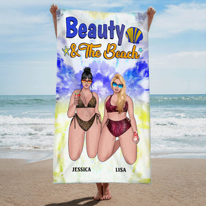Beauty & The Beach - Personalized Beach Towel - Gifts For Big Sister, Sistas, Girls Trip - Floral & Leopard Pattern - Beach Towel - GoDuckee
