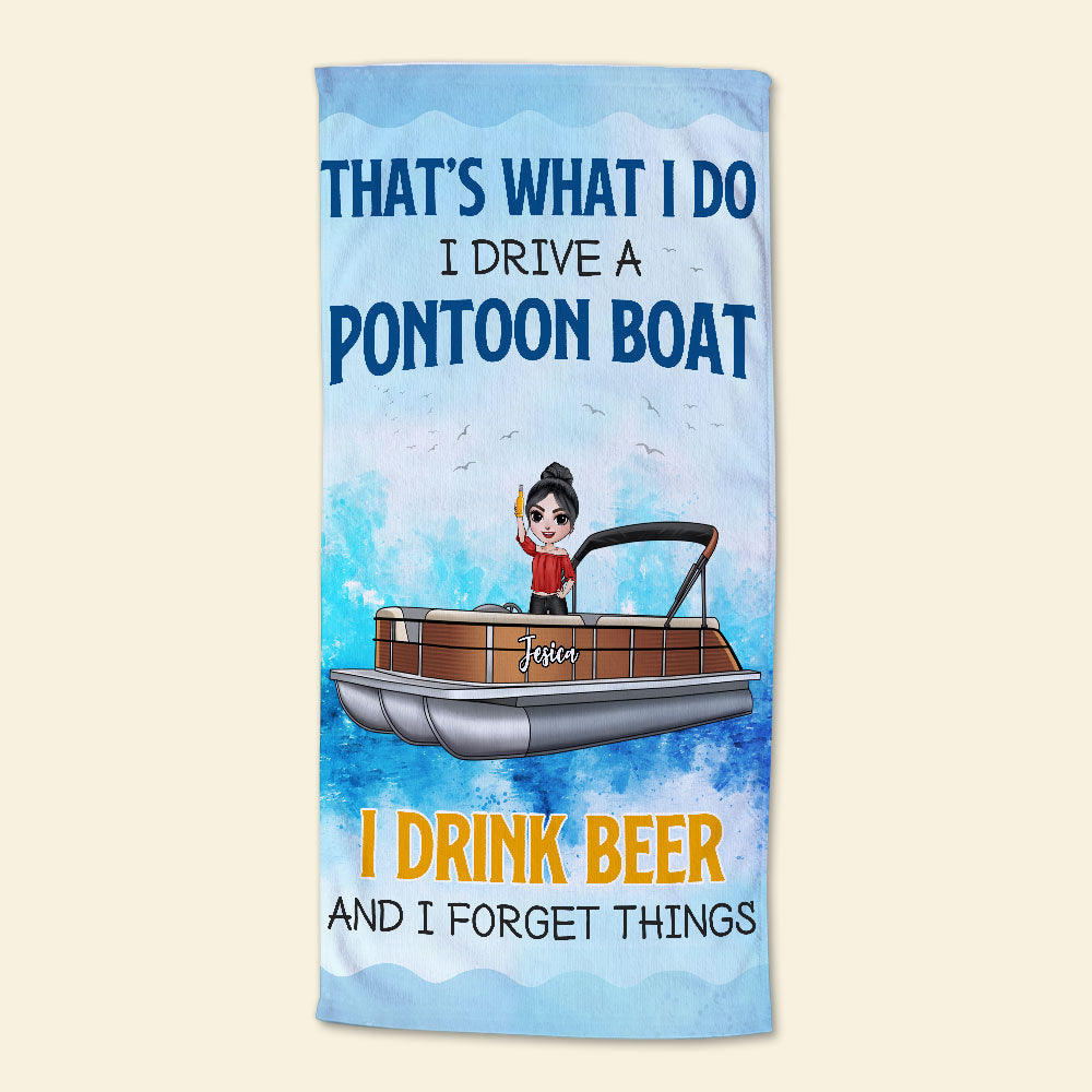 Drive Pontoon Boat & Drink Beer - Personalized Beach Towel - Gifts For Wife, Girlfriend, Pontoon Queen - Beach Towel - GoDuckee