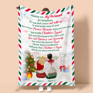 Personalized Christmas Wife & Husband In Heaven Blanket - Missing You My Husband - Stamp Postage - Blanket - GoDuckee