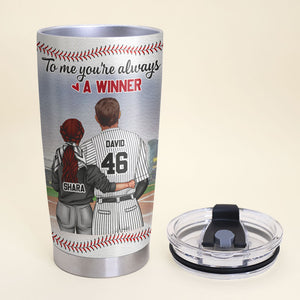 Personalized Baseball Couples Tumbler Cup - To Me You're Always A Winner - Couple Shoulder to Shoulder - Tumbler Cup - GoDuckee