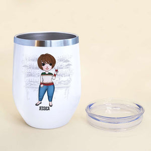 Personalized Drinking Girl Dolls Wine Tumbler - I'm One Glass Away From Bringing Up - Wine Tumbler - GoDuckee