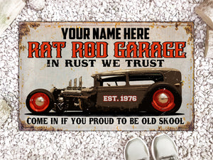 In Rust We Trust - Rat Rod Garage Doormat - Custom Garage's Name - Doormat - GoDuckee