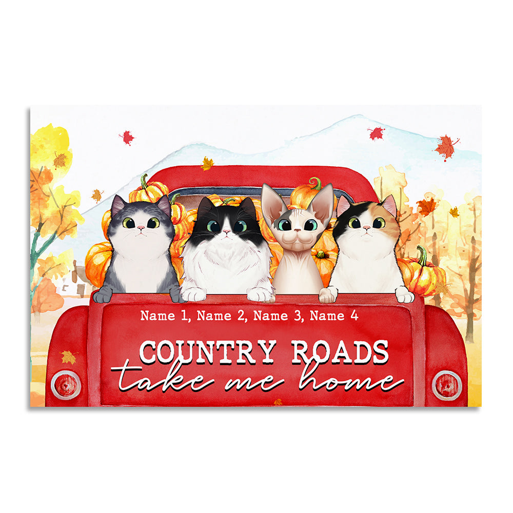 Personalized Cat Breeds Poster - Country Roads Take Me Home - Red Truck Car - Poster & Canvas - GoDuckee