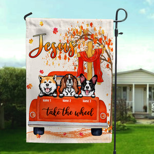 Personalized Autumn Gift Ideas For Dog Lover Jesus Take The Wheel - Custom Flag - Flag - GoDuckee