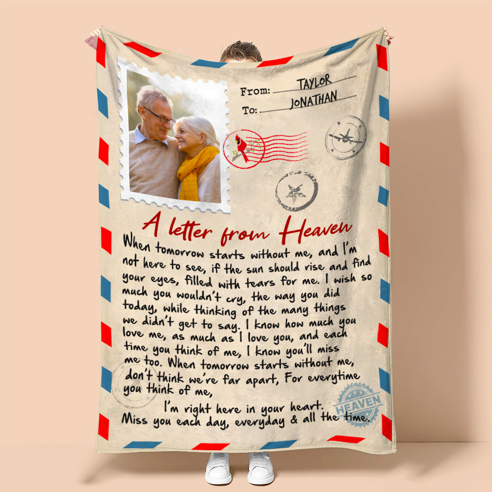 Custom Photo Fleece Blanket - Memories Of Dad/Mom/Wife/Husband in Heaven - A Letter From Heaven - Blanket - GoDuckee