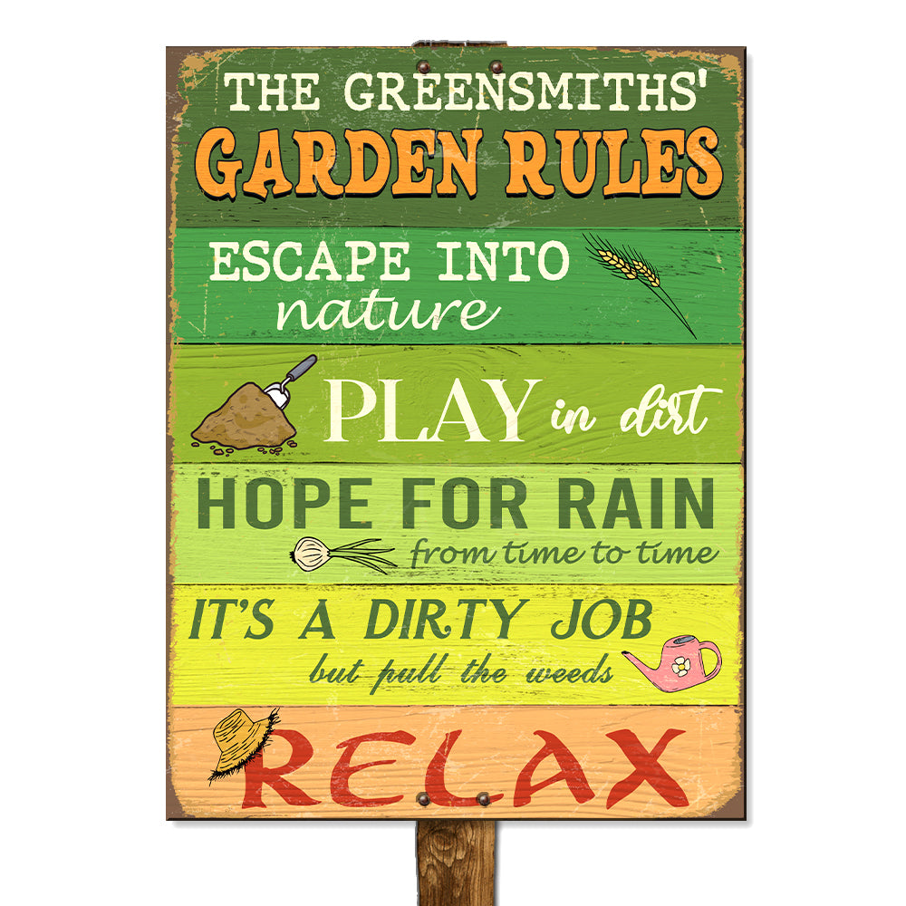 Custom Gardening Rules Metal Sign - Gardening Garden Rules - Metal Wall Art - GoDuckee