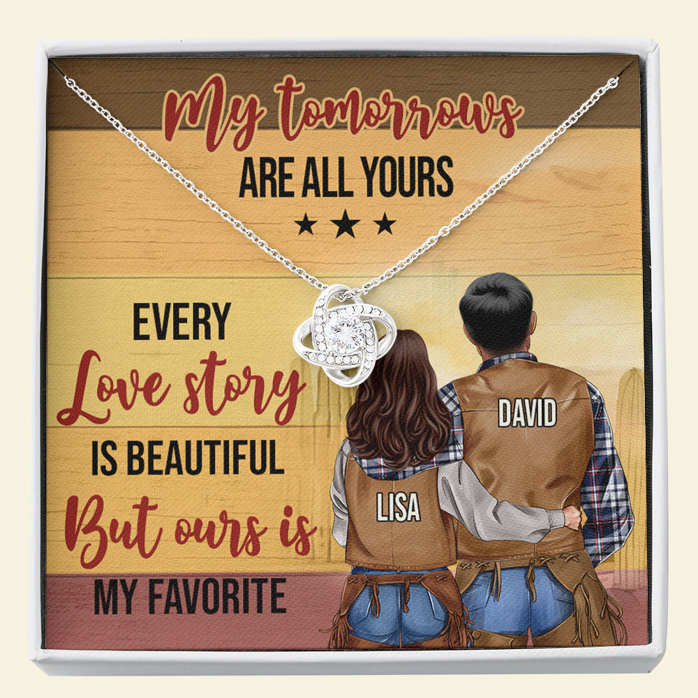 But Ours Is My Favorite - Personalized Love Knot Necklace - Gift for Cowboy & Cowgirl - Couple Shoulder to Shoulder - Jewelry - GoDuckee