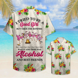 Personalized Flamingo Bestie Hawaiian Shirt - A Good Girl With Alcohol & Best Friends - Hawaiian Shirts - GoDuckee