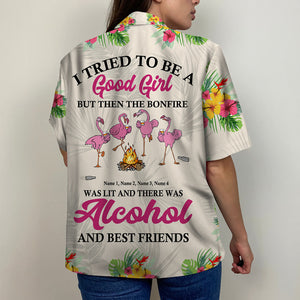 Personalized Flamingo Bestie Hawaiian Shirt - A Good Girl With Alcohol & Best Friends - Hawaiian Shirts - GoDuckee