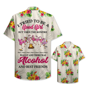 Personalized Flamingo Bestie Hawaiian Shirt - A Good Girl With Alcohol & Best Friends - Hawaiian Shirts - GoDuckee