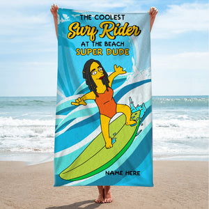 Coolest Surf Rider - Personalized Beach Towel, Cartoon Beach Towel - Vacation Gifts For Surfing Lover - Beach Towel - GoDuckee