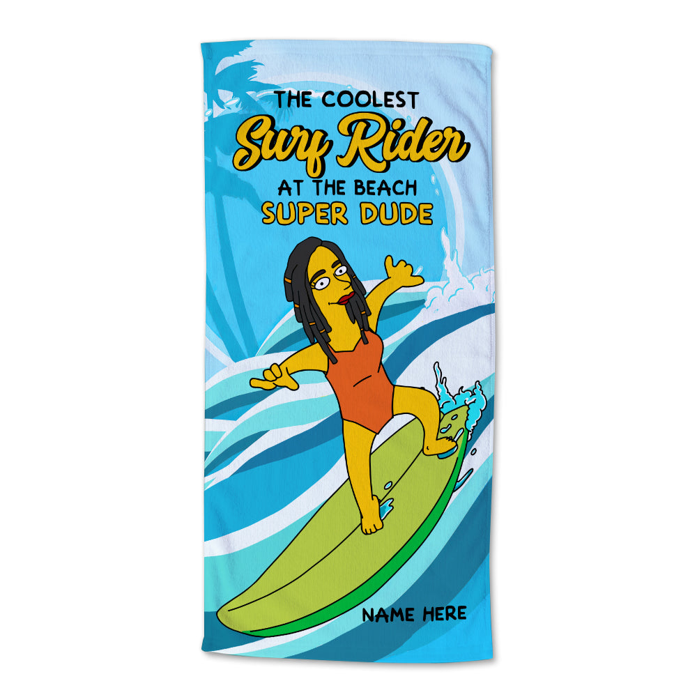 Coolest Surf Rider - Personalized Beach Towel, Cartoon Beach Towel - Vacation Gifts For Surfing Lover - Beach Towel - GoDuckee
