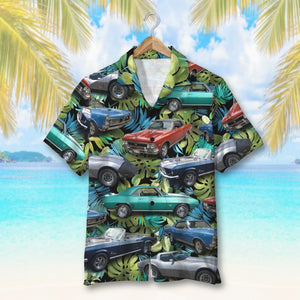 Custom Classic Car Photo Hawaiian Shirt, Tropical Tree Pattern, Summer Gift (Car0107) - Hawaiian Shirts - GoDuckee