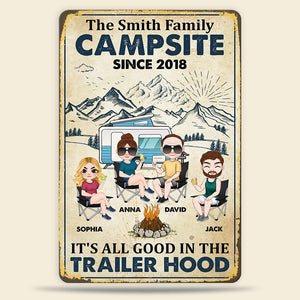 It's All Good In The Trailer Hood - Personalized Camping Family Metal Sign - Gift For Family - Metal Wall Art - GoDuckee