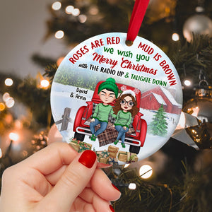 We Wish You Merry Christmas Personalized Country Couple Ornament, Roses Are Red, Mud Is Brown - Ornament - GoDuckee