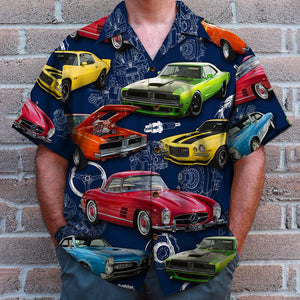 Custom Classic Car Photo Hawaiian Shirt, Car Machinery Pattern - Hawaiian Shirts - GoDuckee