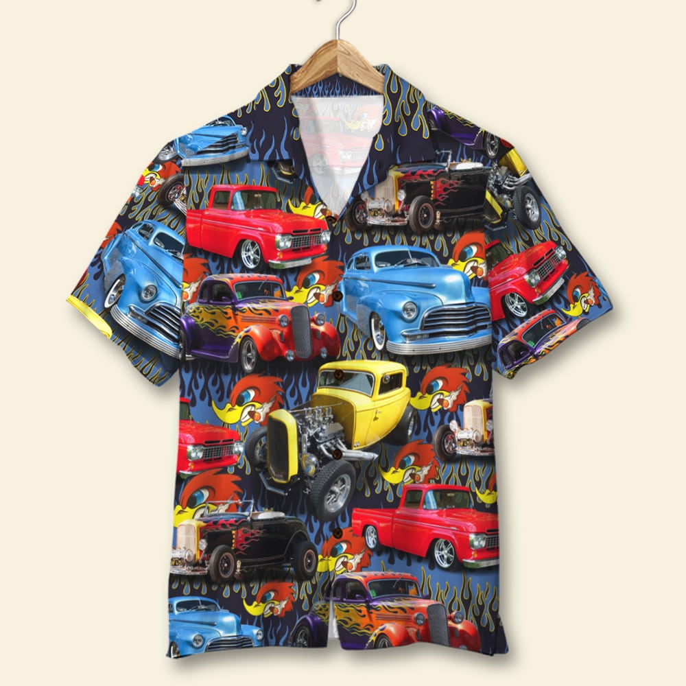 Custom Hot Rod Photo Hawaiian Shirt, Flame Pattern, Gift For Summer - Hawaiian Shirts - GoDuckee