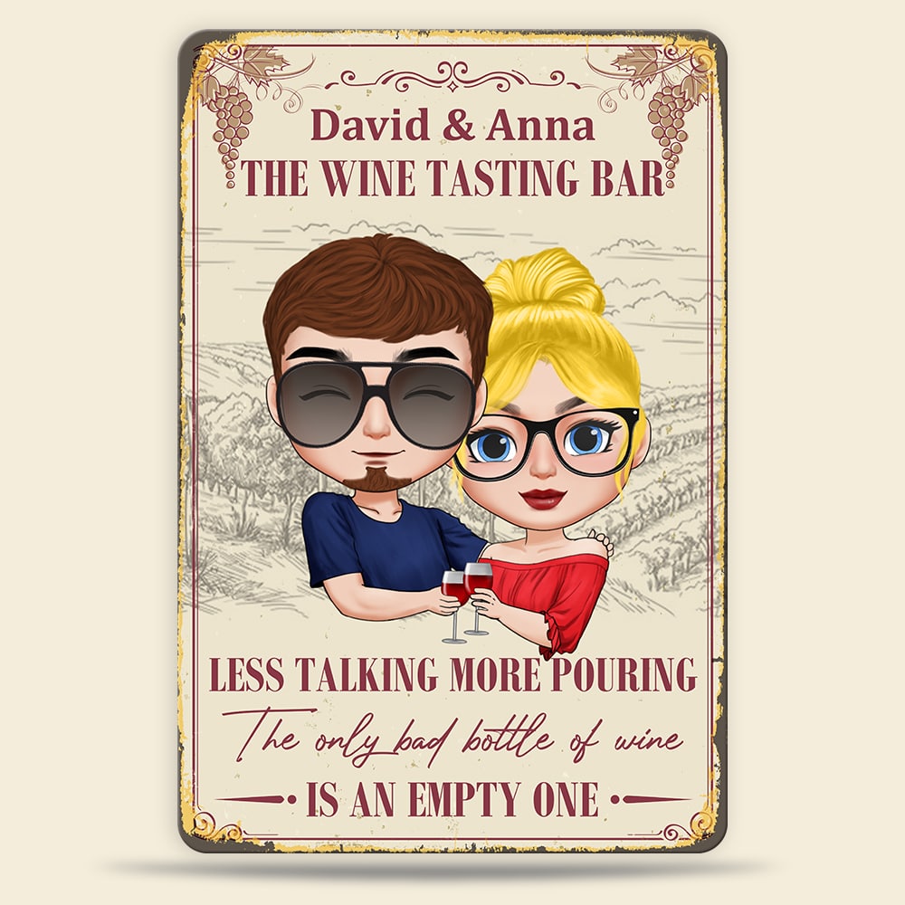 The Wine Tasting Bar Less Talking More Pouring - Personalized Couple Metal Sign - Gift For Couple - Metal Wall Art - GoDuckee