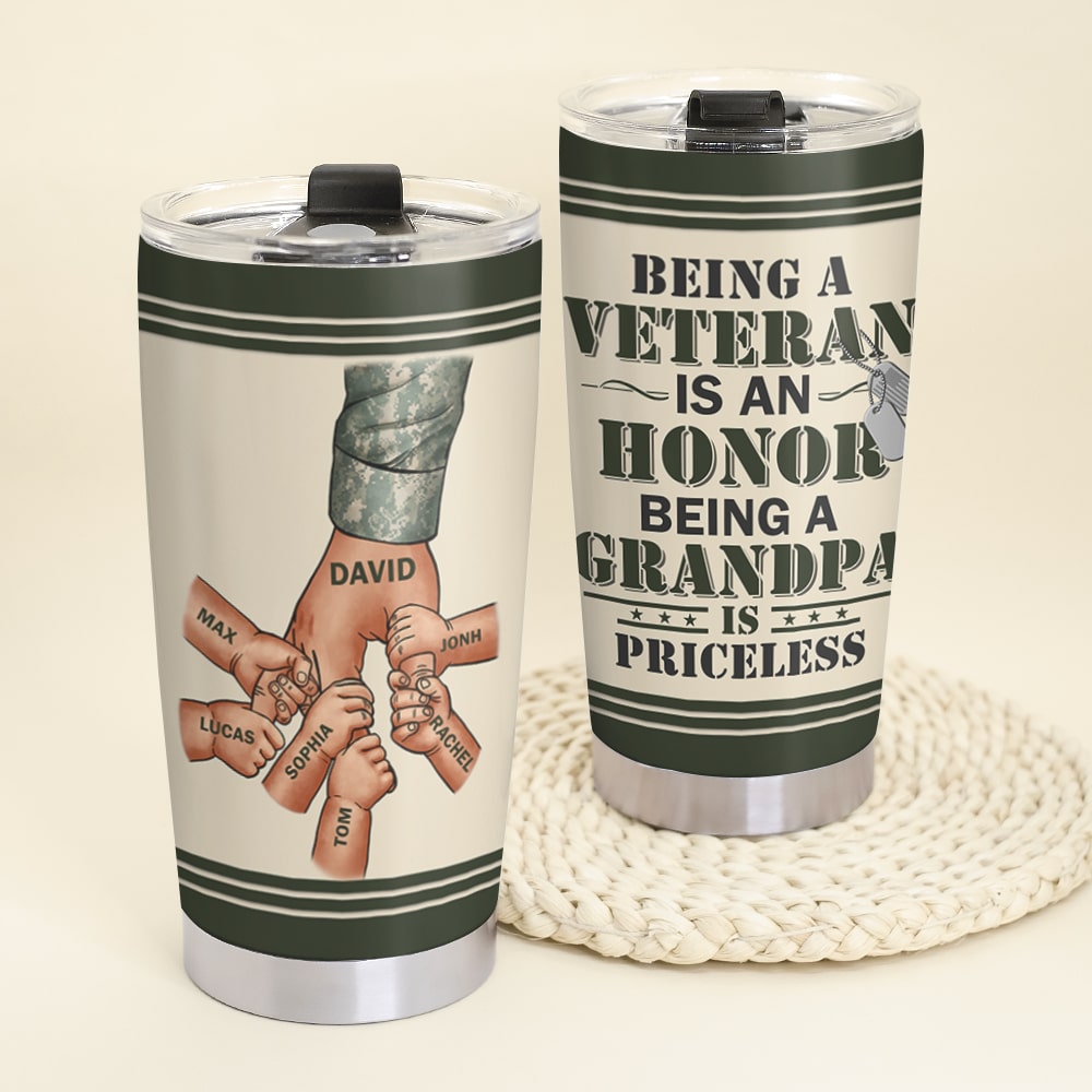 Being A Veteran Is An Honor Being A Grandpa Is Priceless, Personalized Tumbler Cup, Gift For Grandpa - Tumbler Cup - GoDuckee