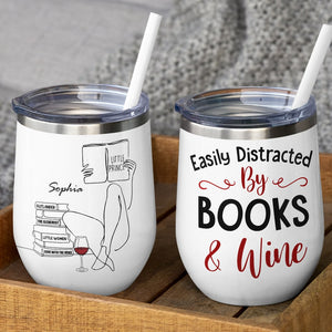 Easily Distracted By Books & Wine - Custom Book Titles Tumbler - Gift For Couple - Wine Tumbler - GoDuckee