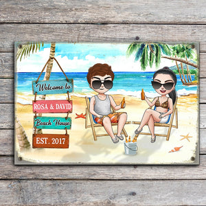 Welcome To Beach House Personalized Couple Metal Sign Gift For Couple, Summer Gift - Metal Wall Art - GoDuckee