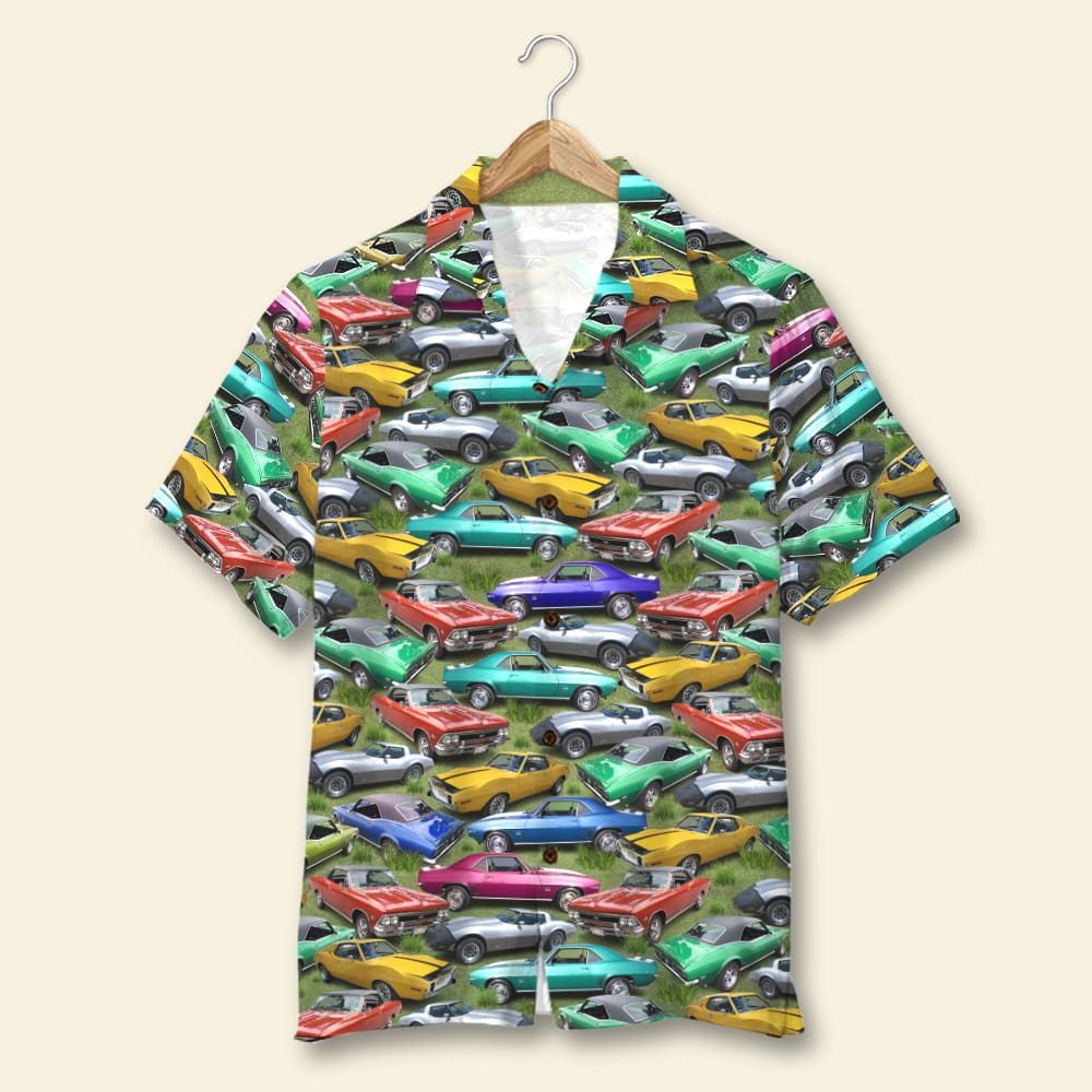 Custom Muscle Car Photo Hawaiian Shirt, Seamless Car Pattern, Summer Gift (Car0107) - Hawaiian Shirts - GoDuckee