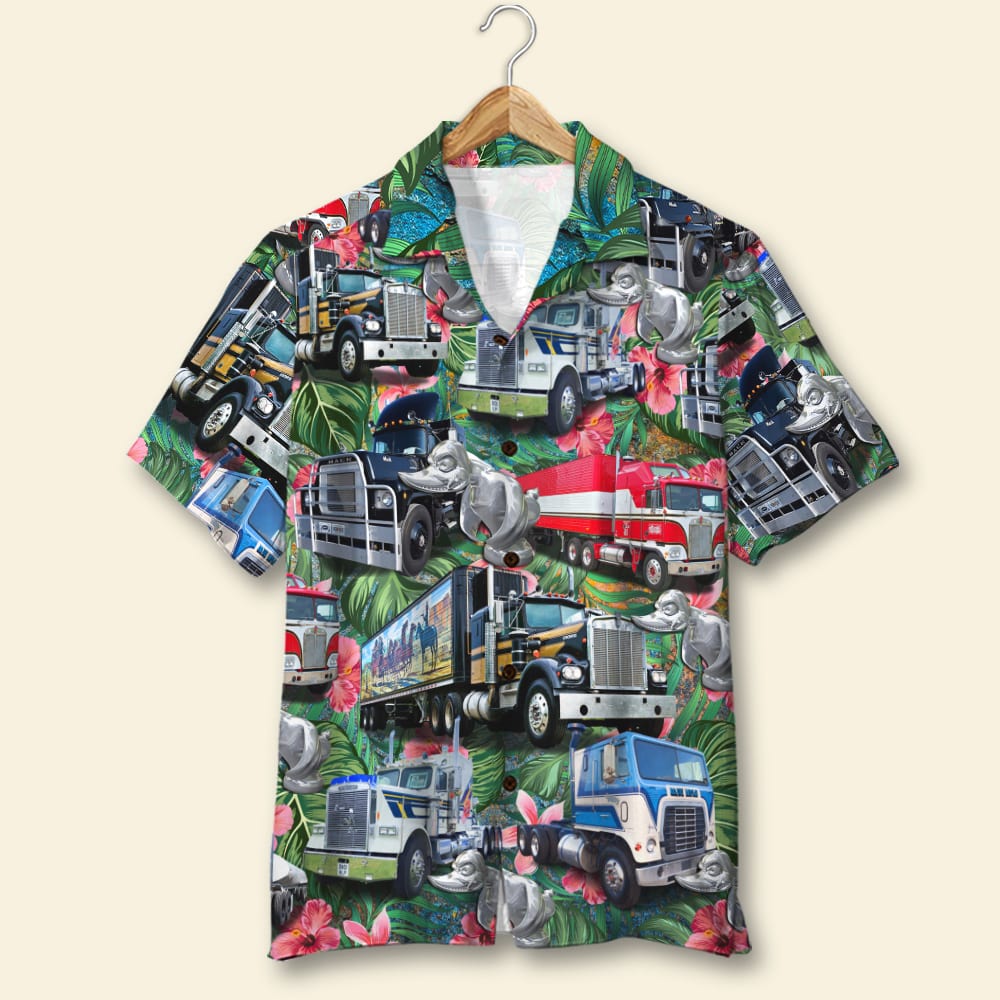 Custom Truck Photo Hawaiian Shirt, Floral Pattern, Gift For Truck Lovers - Hawaiian Shirts - GoDuckee