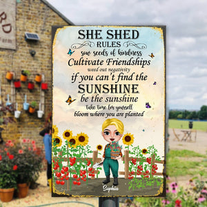 She Shed Rules Personalized Gardener Metal Sign Gift For Gardener - Metal Wall Art - GoDuckee