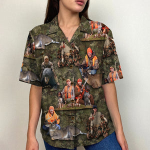 Custom Hunting Photo Hawaiian Shirt, Dry Leaves Pattern - Hawaiian Shirts - GoDuckee