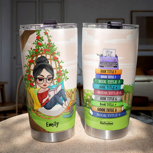 Personalized Writer-Author Tumbler Cup - custom book titles - Reading Girl - Tumbler Cup - GoDuckee